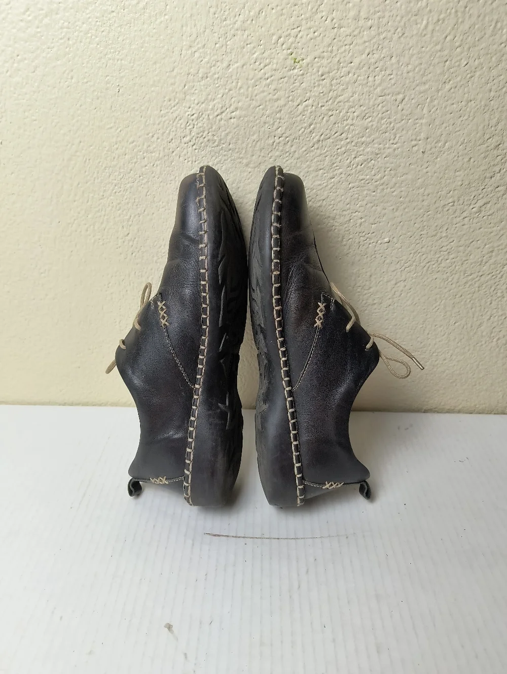 Josef Seibel 7 - 7.5 Black Leather Derby with Contrasting Stitching